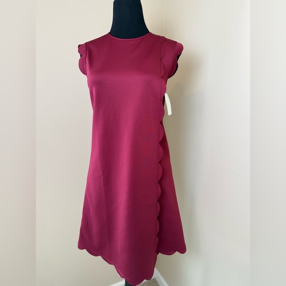 TED BAKER JASMINT SCALLOP OVERLAY MAROON DRESS size 0 NWOT $279